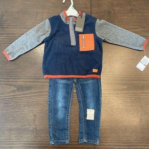 NWT 7 For All Mankind 2-piece boys outfit - fleece jacket & blue jeans - 18M